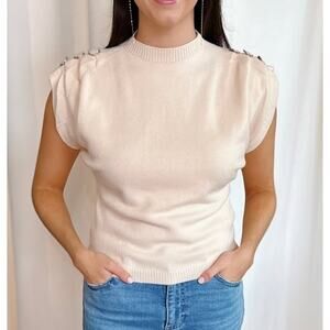 THML Sleeveless Cream Pullover Sweater Mother of Pearl Buttons XS MInimal